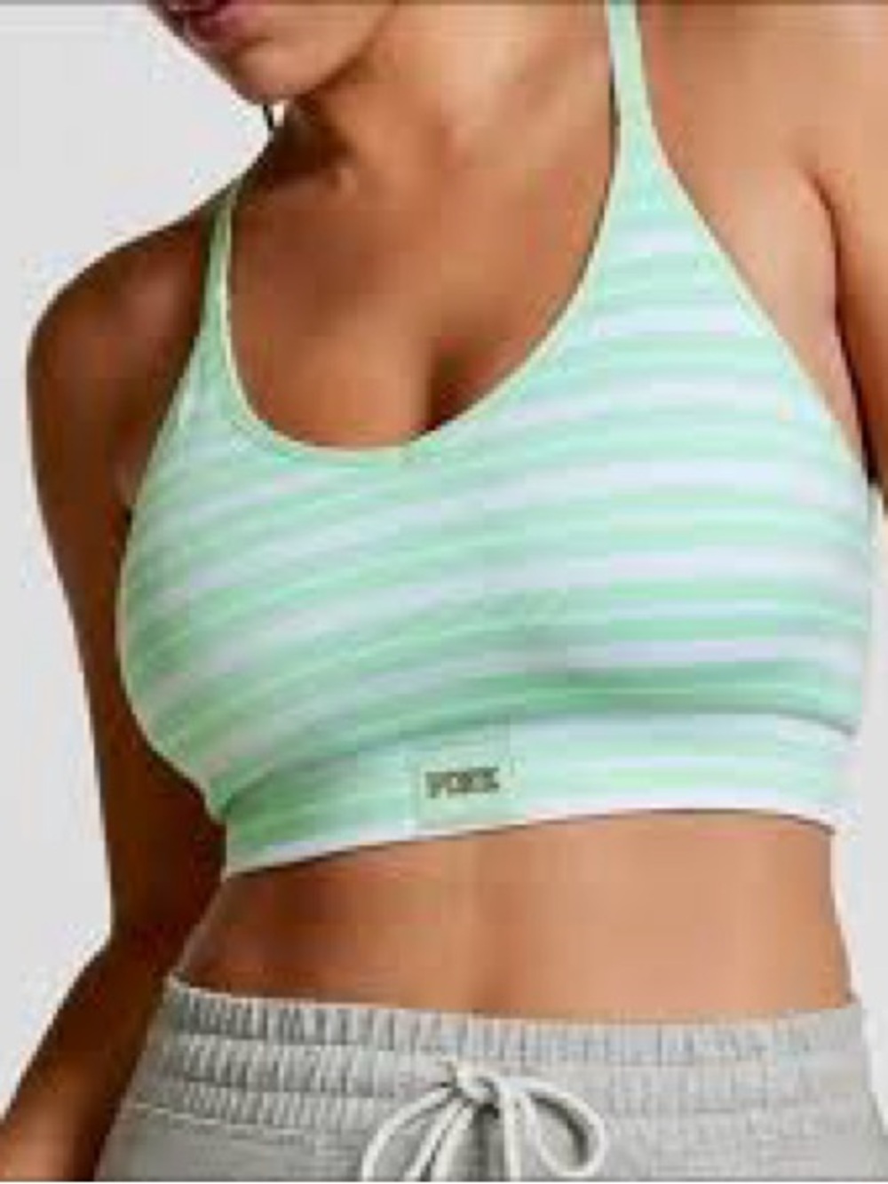 PINK Victoria's Secret Striped Scoop-Neck Sports Bra in Mint/White